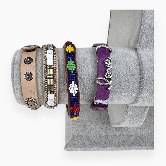 Bracelet Lot 21 Leather Wristband Strip Wrap Beaded Man Made Braided Cords Clasp - Picture 5 of 8